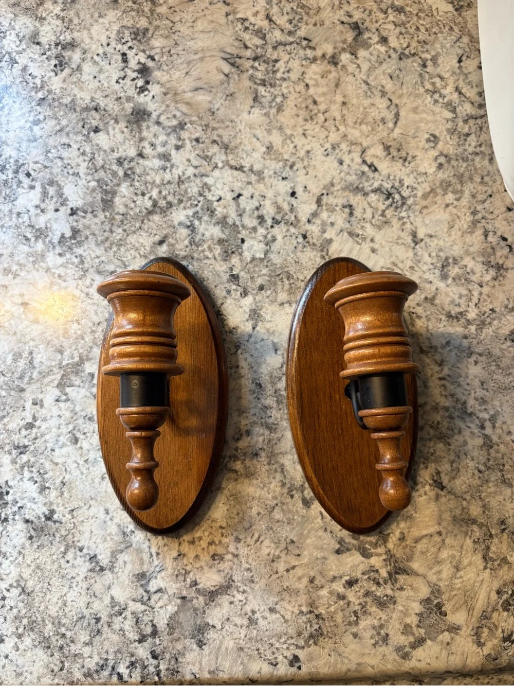 Set of two vintage wall sconces - wood and metal